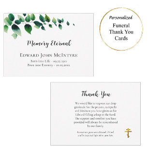 Lavish Green Eucalyptus Orthodox Christian Funeral Thank You Card
