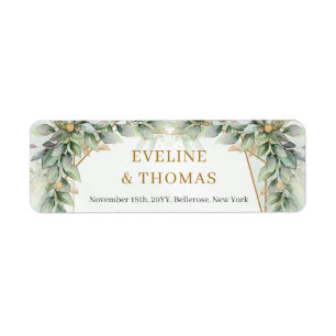 Lavish greenery foliage gold frame wedding label