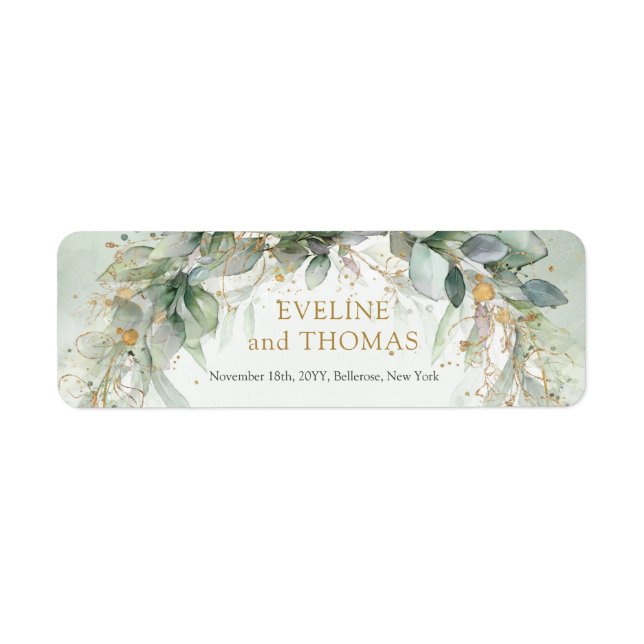 Lavish greenery foliage gold oval frame label (Front)