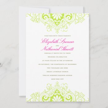 Lavish Love Wedding Invitation In Green & Pink by spinsugar at Zazzle