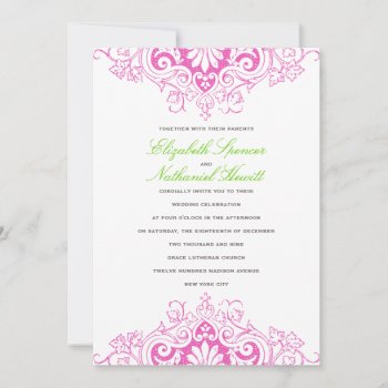 Lavish Love Wedding Invitation Pink & Green by spinsugar at Zazzle