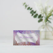 Lavish Mocha Lavender Diamond Damask Swirl Business Card (Standing Front)