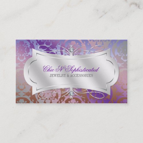 Lavish Mocha Lavender Diamond Damask Swirl Business Card Templates