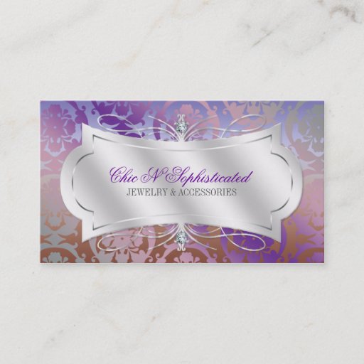 Customizable Lavish Mocha Lavender Diamond Damask Swirl Business Card Templates