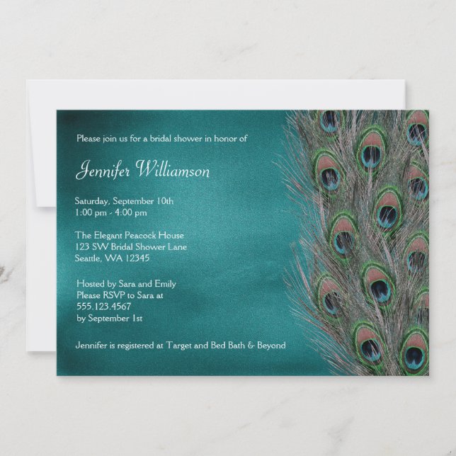 Lavish Peacock Feather Bridal Shower Invitations (Front)