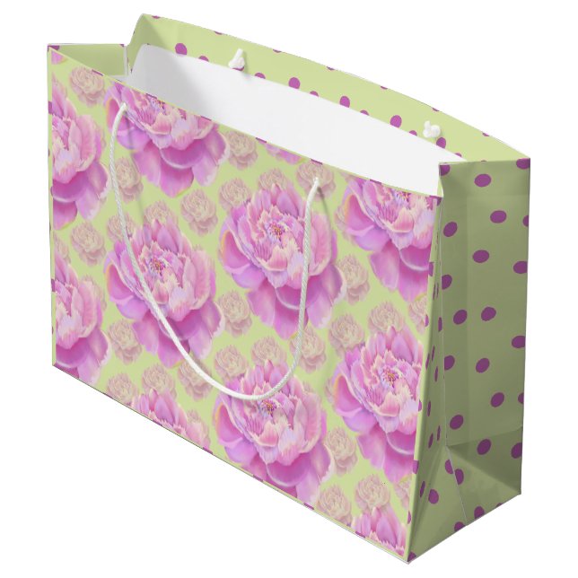 Lavish Peony on pale green  Large Gift Bag (Back Angled)