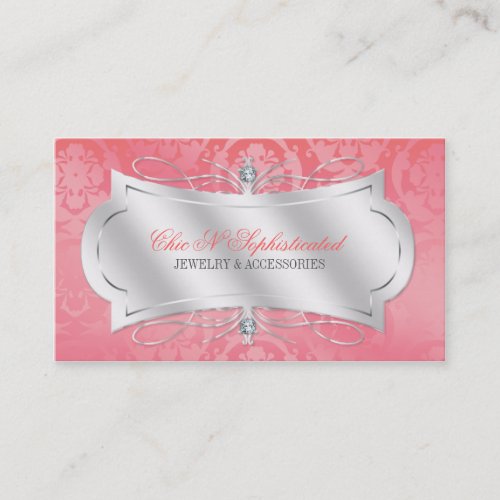 Lavish Pink Diamond Damask Swirl Business Cards