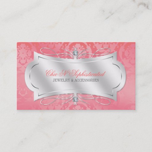 Customizable Lavish Pink Diamond Damask Swirl Business Cards