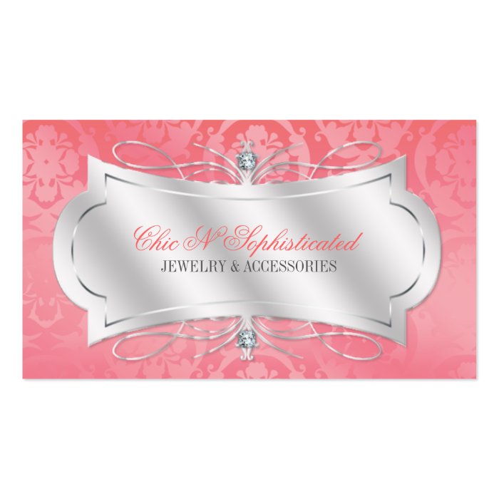 Lavish Pink Diamond Damask Swirl Business Cards