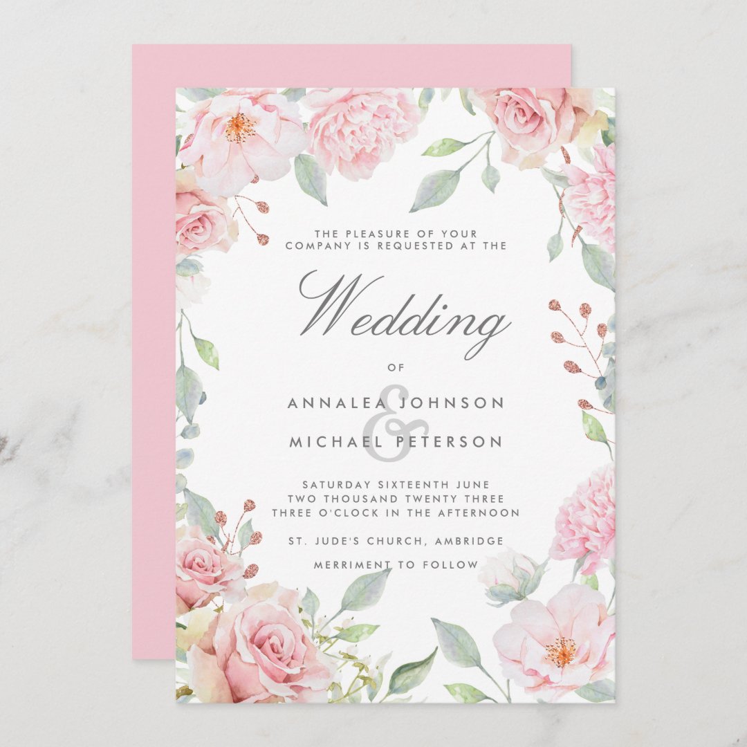 Lavish Pink Roses Frame Wedding Invitation | Zazzle