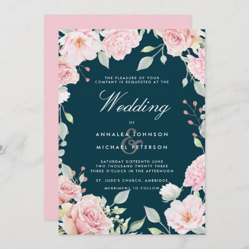 Lavish Pink Roses Frame Wedding Invitation
