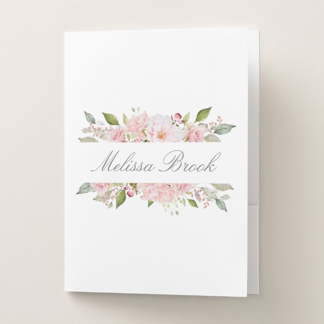 Lavish Pink Roses Personalized Pocket Folder (Front)