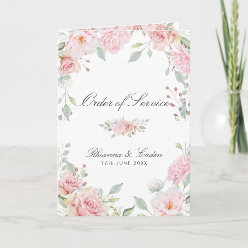 Lavish Pink Roses Wedding Folded Booklet Program