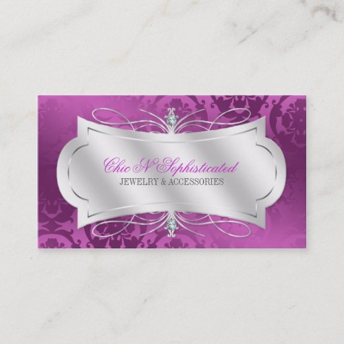 Lavish Plum Diamond Damask Swirl Business Card Templates