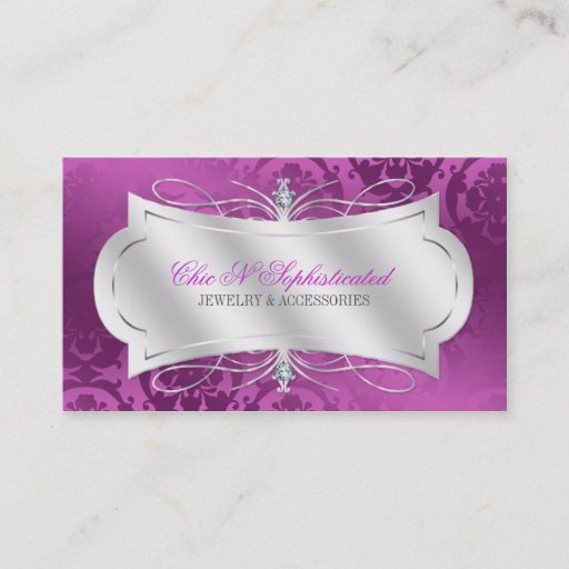 Customizable Lavish Plum Diamond Damask Swirl Business Card Templates