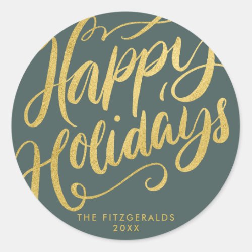 Lavish Script Happy Holidays Personalized Classic Round Sticker