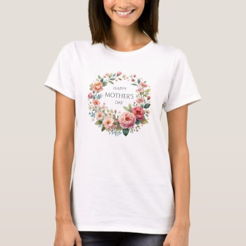 Lavish spring floral wreath Happy Mothers Day T_Shirt