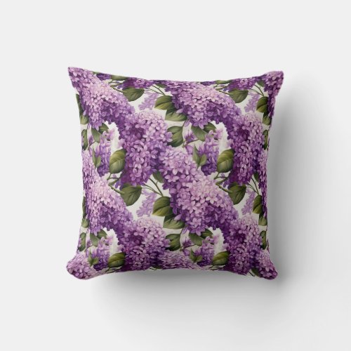 Lavish spring flowers purple lilac throw pillow