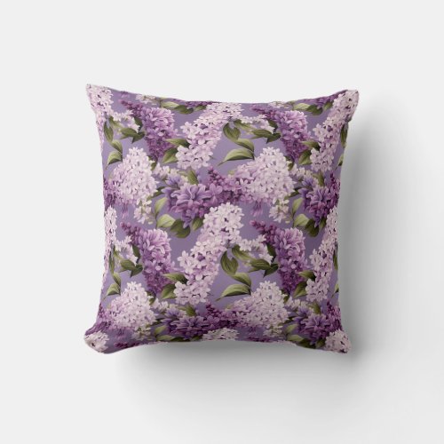 Lavish spring flowers purple lilac throw pillow