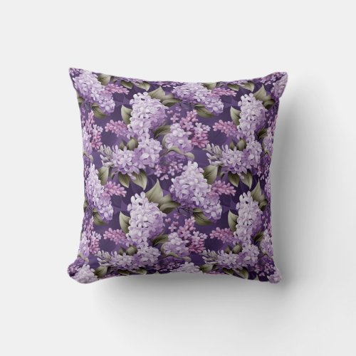 Lavish spring flowers purple lilac throw pillow