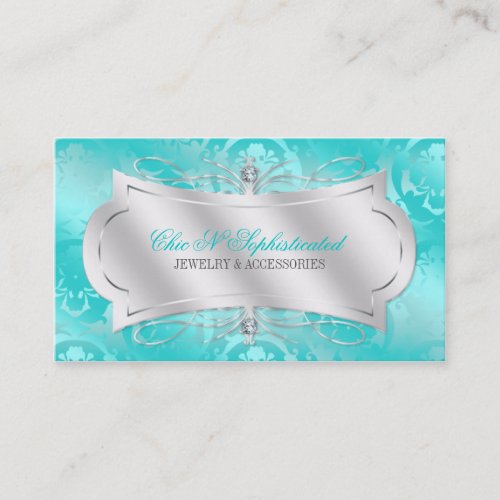 Lavish Teal Diamond Damask Swirl Business Card