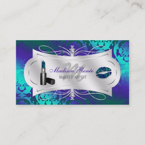 Lavish Teal Purple Sparkling Cosmetology Business Card Templates