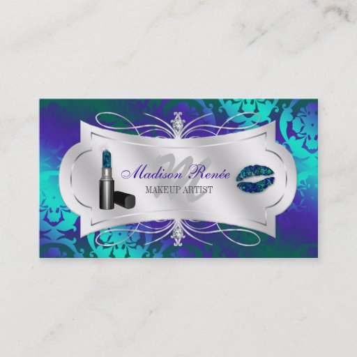 Customizable Lavish Teal Purple Sparkling Cosmetology Business Card Templates
