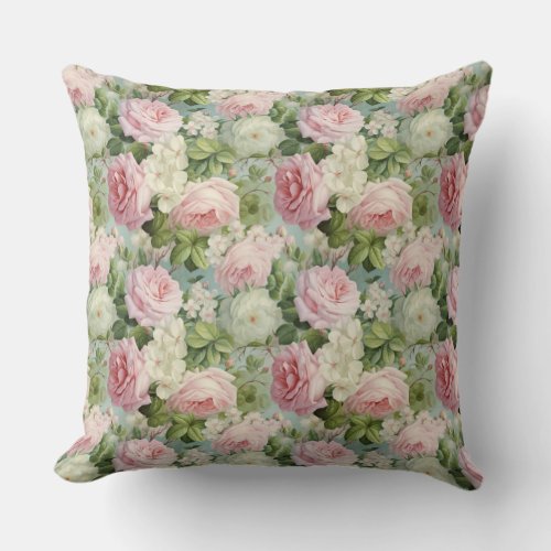 Lavish Vintage shabby chic blush pink French roses Throw Pillow