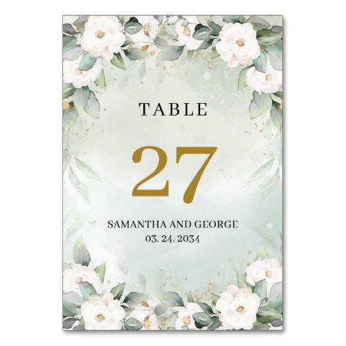 Lavish watercolor greenery and white table number