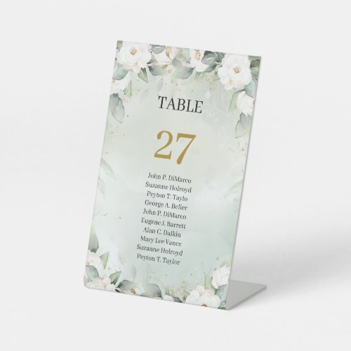 Lavish watercolor greenery and white Table Number Pedestal Sign