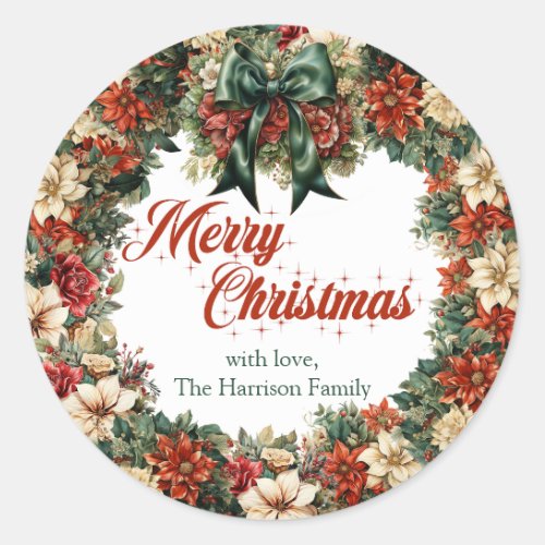 Lavish wreath forest green ribbon and lux gold classic round sticker