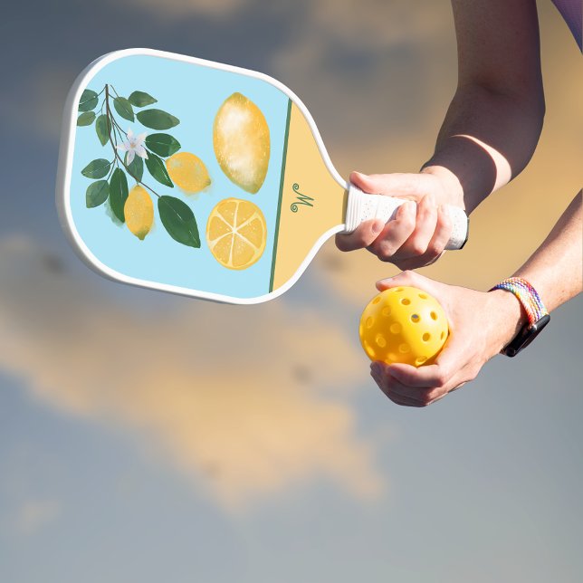 Lavish Yellow Lemon and Blue Sky Monogram Pickleball Paddle (Creator Uploaded)