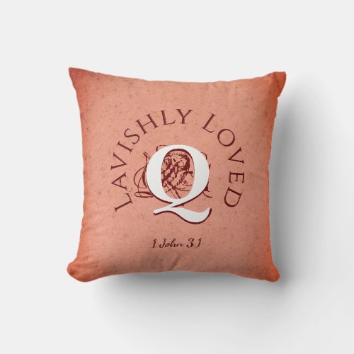 LAVISHLY LOVED Monogram PEACH Throw Pillow