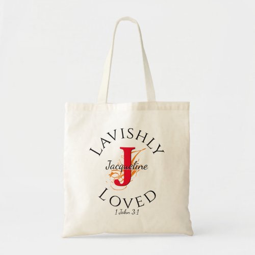 LAVISHLY LOVED Personalized Monogram Red J Tote Bag