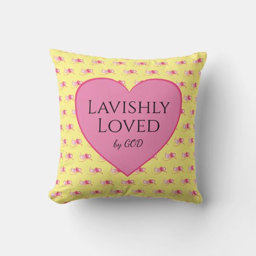 LAVISHLY LOVED Pink Heart Throw Pillow
