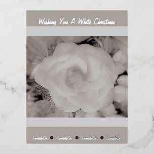 Lavishly On White Christmas Frosted Rose Editable Foil Holiday Postcard