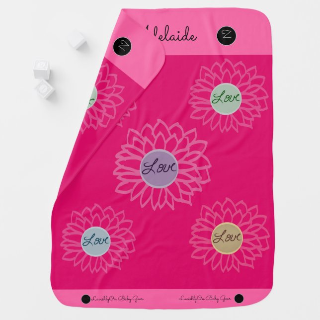 LavishlyOn 2 Side Print Pink Love Flower  Baby Blanket (In Situ)
