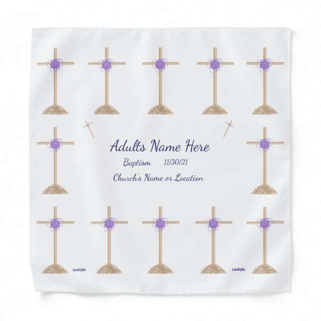 LavishlyOn Adult Gold Cross Baptism Bandana (Front)