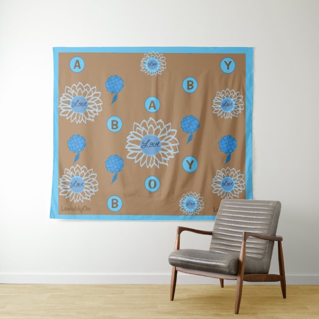 LavishlyOn Baby Boy Gender Reveal Blue Love Flower Tapestry (In Situ (Horizontal))
