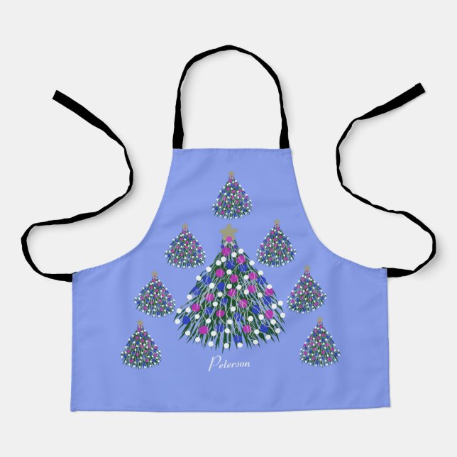 LavishlyOn Blue Purple Pink White Christmas Tree Apron (Front)