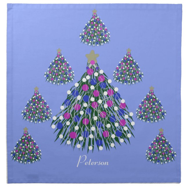 LavishlyOn Blue Purple Pink White Christmas Tree Cloth Napkin (Front)