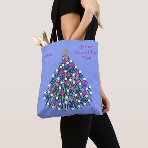 LavishlyOn Blue Purple Pink White Christmas Tree Tote Bag