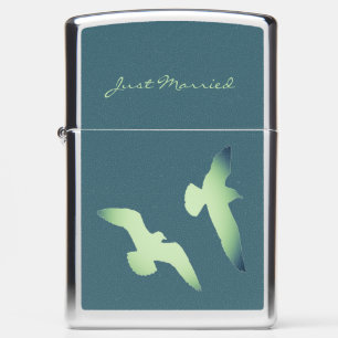 LavishlyOn Elegant Script Just Married Seagulls Zippo Lighter