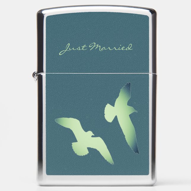 LavishlyOn Elegant Script Just Married Seagulls Zippo Lighter (Front)