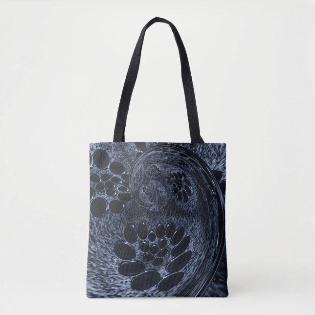 LavishlyOn Modern Blue Denim Paisley Swirl Bubble Tote Bag (Front)