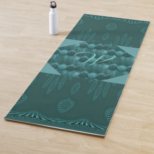 LavishlyOn Monogram Aqua Teal Oceans Jeweled   Yoga Mat