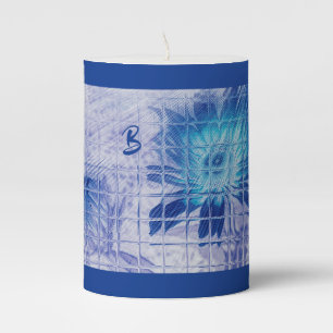 LavishlyOn Monogram Blues Flower Bud Rays Screen P Pillar Candle