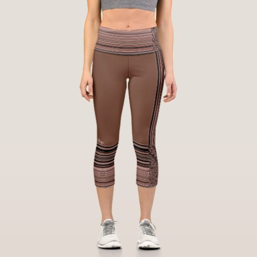 LavishlyOn Monogram Brown Taupe PinstripeStonewash Capri Leggings