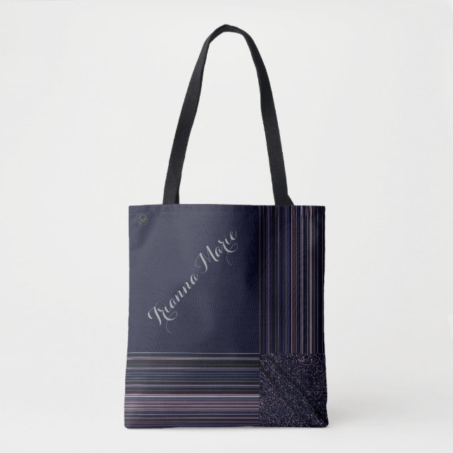 LavishlyOn Monogram Elegant Blue Plum Pinstripe Tote Bag (Front)