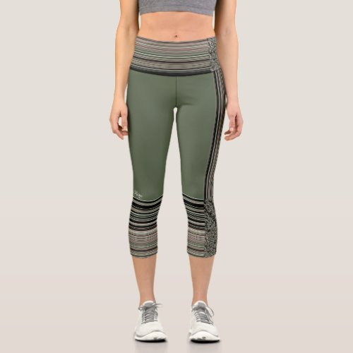 LavishlyOn Monogram Sage Green Pinstripe Stonewash Capri Leggings